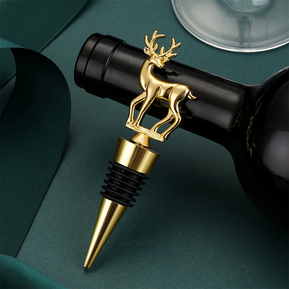 Christmas Deer Wine Bottle Stopper Golden Reindeer Wine Stopper for Party Wedding Xmas Wine Gift Bar Accessories