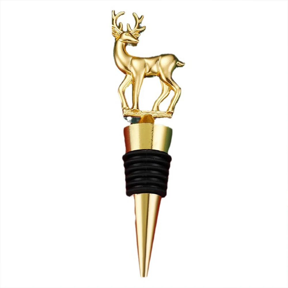 Christmas Deer Wine Bottle Stopper Golden Reindeer Wine Stopper for Party Wedding Xmas Wine Gift Bar Accessories