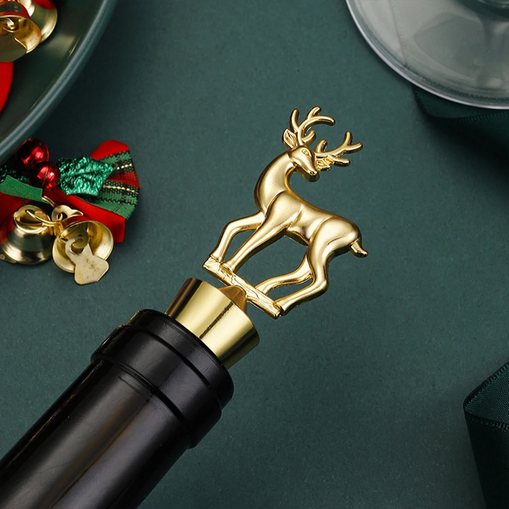 Christmas Deer Wine Bottle Stopper Golden Reindeer Wine Stopper for Party Wedding Xmas Wine Gift Bar Accessories