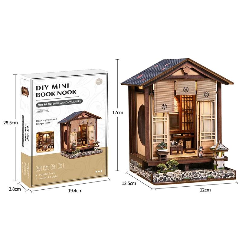 New Moss Lamp & Garden DIY Wooden Bookend 3D Puzzle - Hand Assembly Miniature House Model, Home Decor, Christmas Black Friday