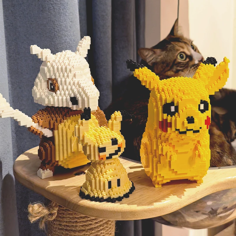 Kawaii Pokemon Marowak Lucario Mimikyu Building Block Piplup Mega Rayquaza Charizard Assembled Mini Brick Toy for Christmas Gift