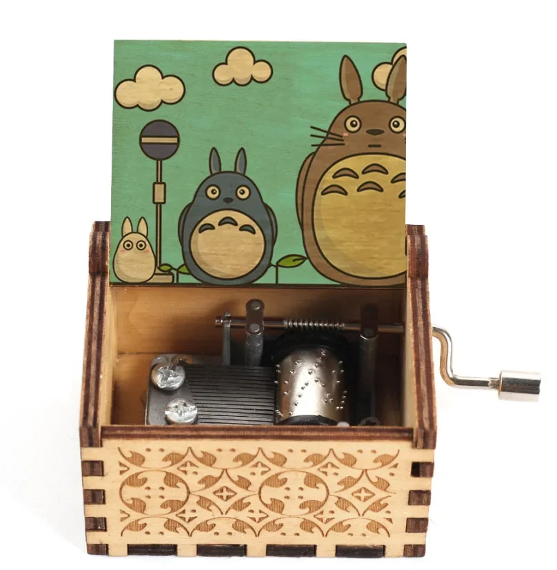 2026 Hot sale Antique carved Wooden Hand Crank Music Box Totoro Music Box figure Christmas Birthday Gift