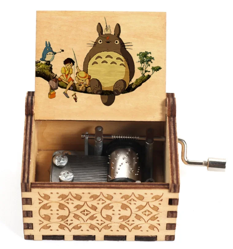 2026 Hot sale Antique carved Wooden Hand Crank Music Box Totoro Music Box figure Christmas Birthday Gift