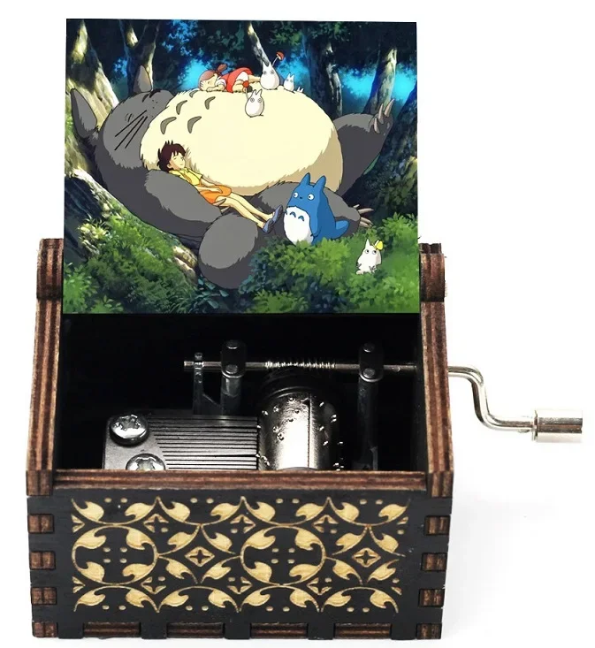 2026 Hot sale Antique carved Wooden Hand Crank Music Box Totoro Music Box figure Christmas Birthday Gift