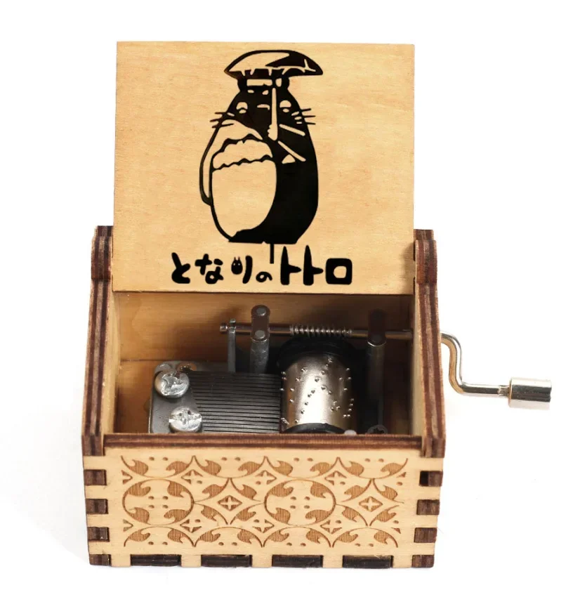 2026 Hot sale Antique carved Wooden Hand Crank Music Box Totoro Music Box figure Christmas Birthday Gift