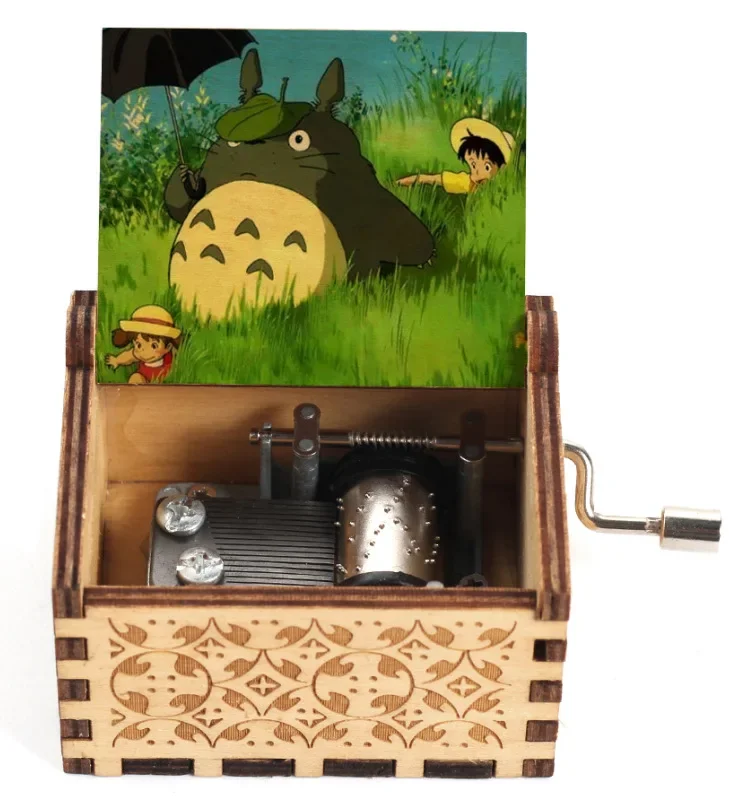2026 Hot sale Antique carved Wooden Hand Crank Music Box Totoro Music Box figure Christmas Birthday Gift