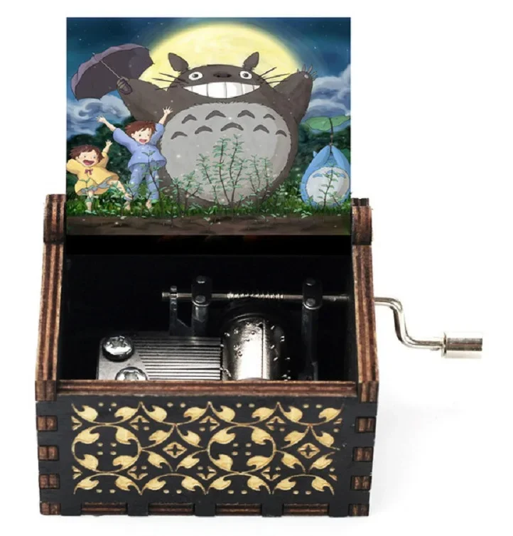 2026 Hot sale Antique carved Wooden Hand Crank Music Box Totoro Music Box figure Christmas Birthday Gift