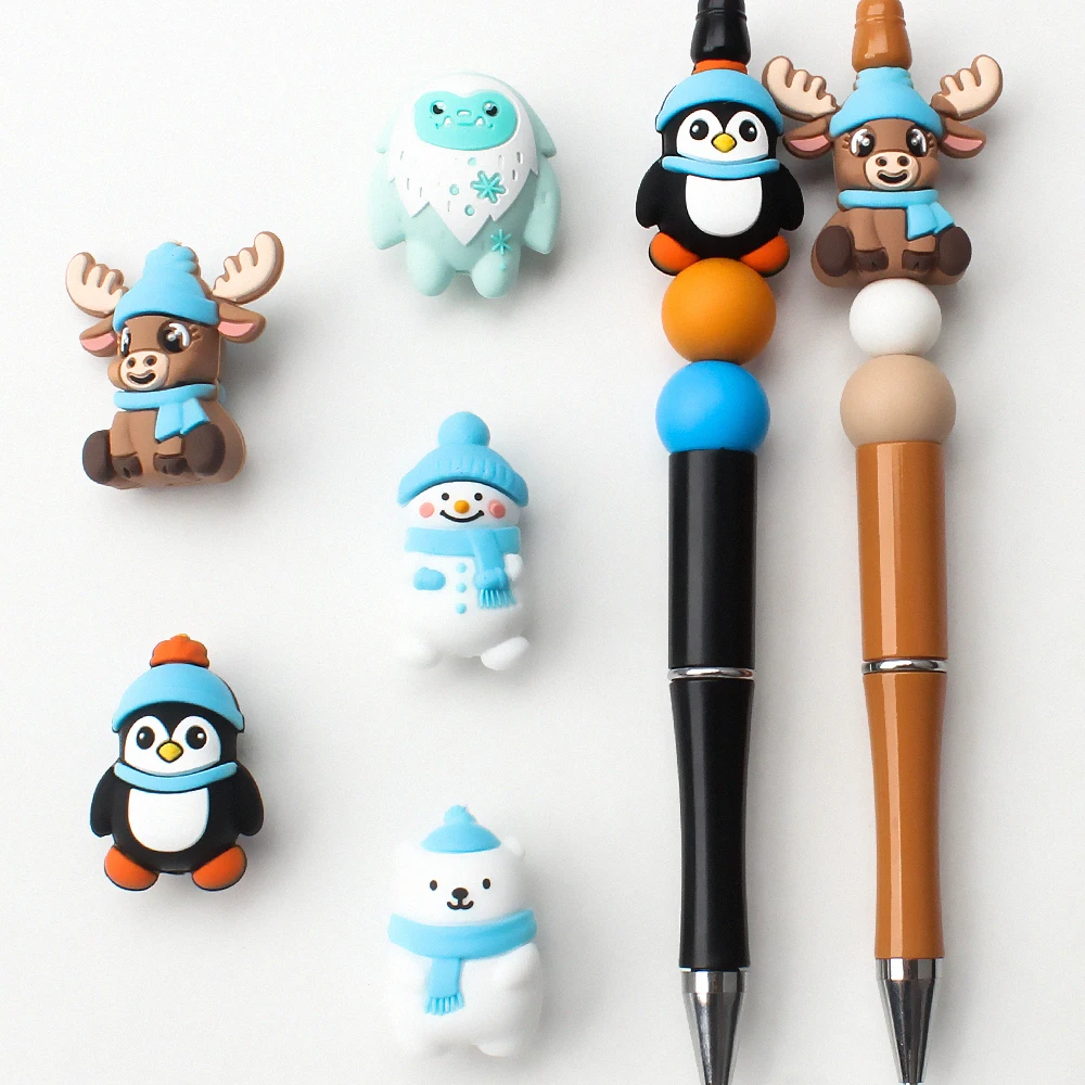 5/10/20pcs Winter-Themed Silicone Bead Christmas Snowman, Penguin,Polar Bear Designs for DIY Jewelry Keychains Making