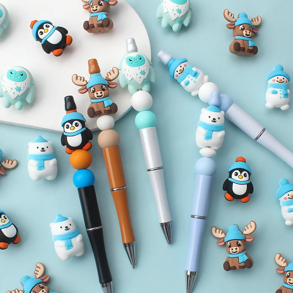 5/10/20pcs Winter-Themed Silicone Bead Christmas Snowman, Penguin,Polar Bear Designs for DIY Jewelry Keychains Making