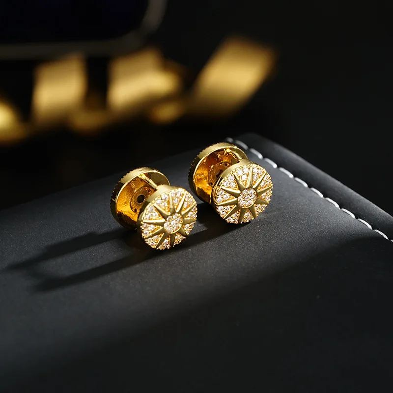 New Arrival Trendy Sun & Star Shiny CZ Zircon 14K Gold Filled Lady Stud Earrings Anti Allergy Christmas Gifts Girlfriend