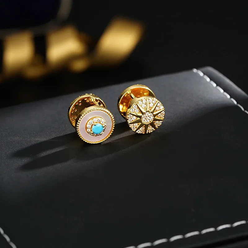New Arrival Trendy Sun & Star Shiny CZ Zircon 14K Gold Filled Lady Stud Earrings Anti Allergy Christmas Gifts Girlfriend