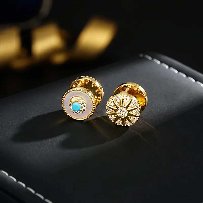 New Arrival Trendy Sun & Star Shiny CZ Zircon 14K Gold Filled Lady Stud Earrings Anti Allergy Christmas Gifts Girlfriend