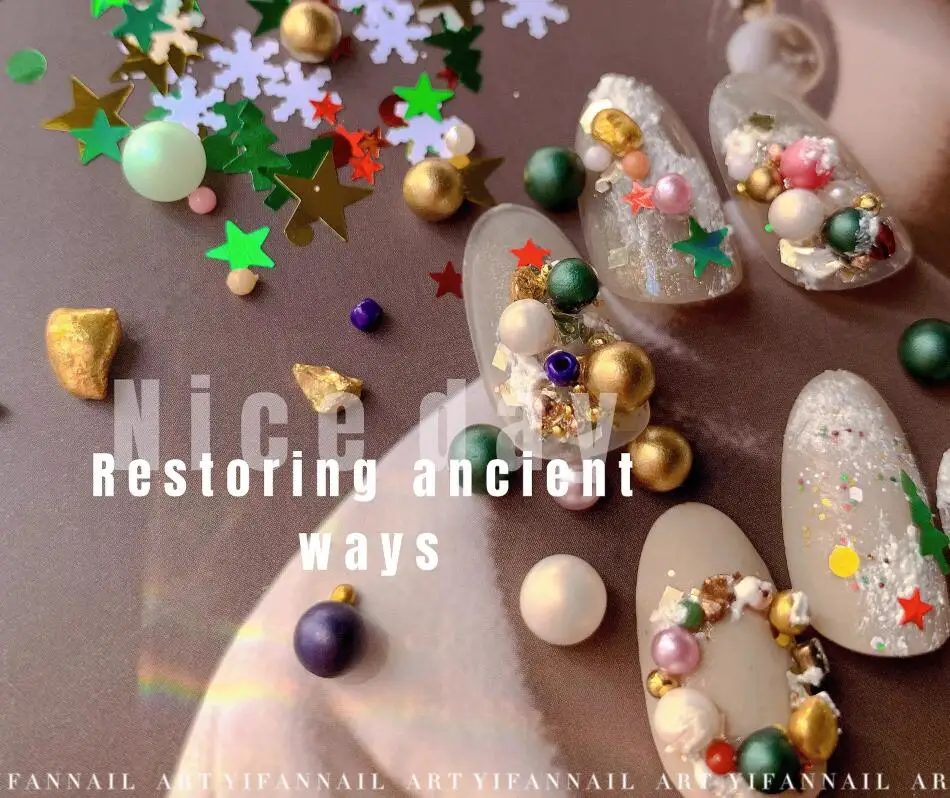 12Grids Christmas Red/Green Pearl Nail Rhinestone Mixed Size Pearlescent Colorful Beads Nali Charms Full Circle Pearl Manicure