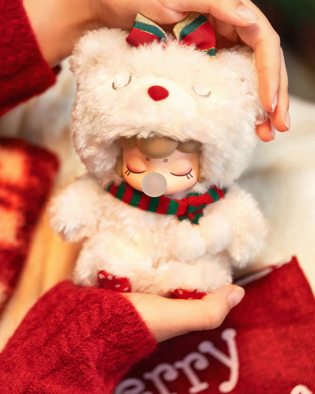 ROBOTIME Rolife Nanci Christmas Bear Plush Pendant Soft Lambswool Keychain for Bag Classic Holiday Decor Ideal Gift For Girl