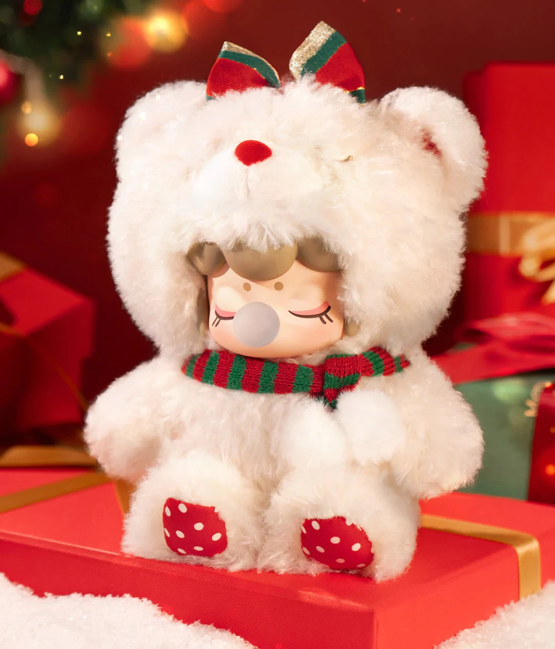 ROBOTIME Rolife Nanci Christmas Bear Plush Pendant Soft Lambswool Keychain for Bag Classic Holiday Decor Ideal Gift For Girl