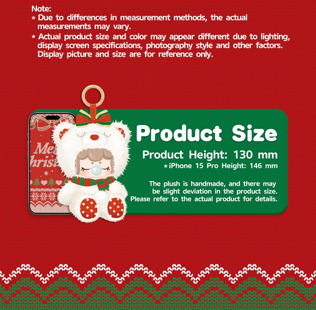 ROBOTIME Rolife Nanci Christmas Bear Plush Pendant Soft Lambswool Keychain for Bag Classic Holiday Decor Ideal Gift For Girl