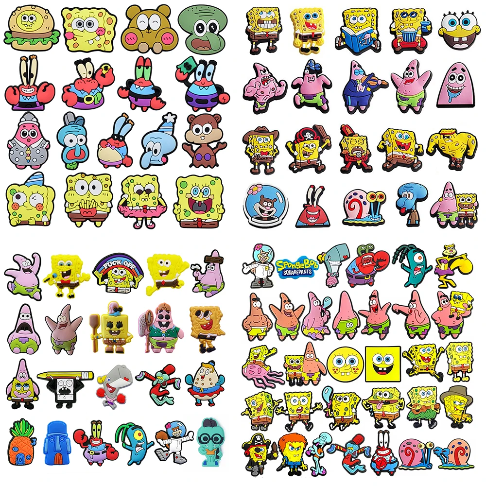 12-32pcs Spongebob Shoe Charms For Slides Sandals,Cartoon Shoe Decorations Accessories Buckle For Christmas Birthday Party Gift