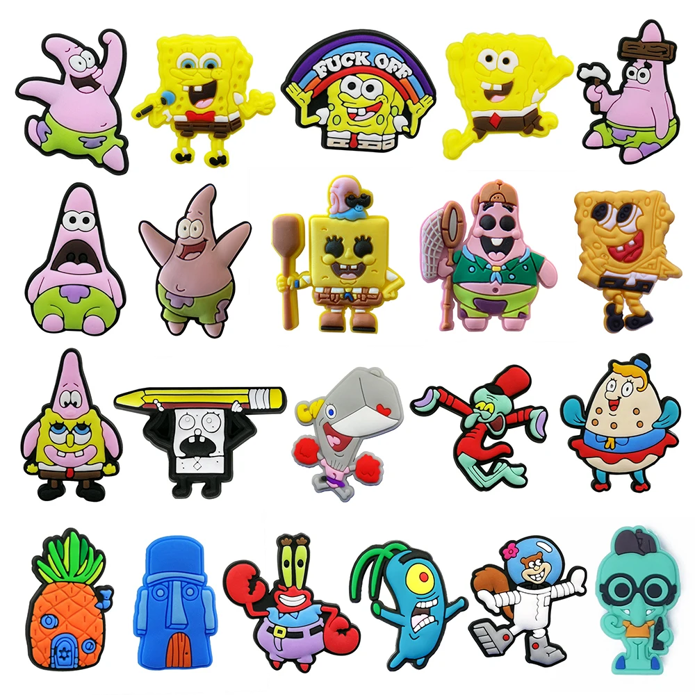 12-32pcs Spongebob Shoe Charms For Slides Sandals,Cartoon Shoe Decorations Accessories Buckle For Christmas Birthday Party Gift