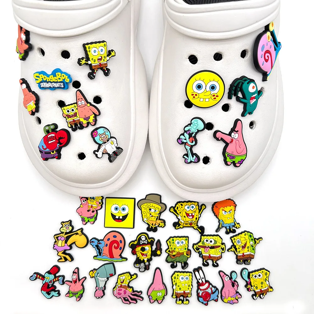 12-32pcs Spongebob Shoe Charms For Slides Sandals,Cartoon Shoe Decorations Accessories Buckle For Christmas Birthday Party Gift