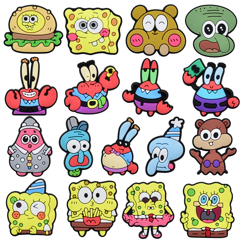 12-32pcs Spongebob Shoe Charms For Slides Sandals,Cartoon Shoe Decorations Accessories Buckle For Christmas Birthday Party Gift