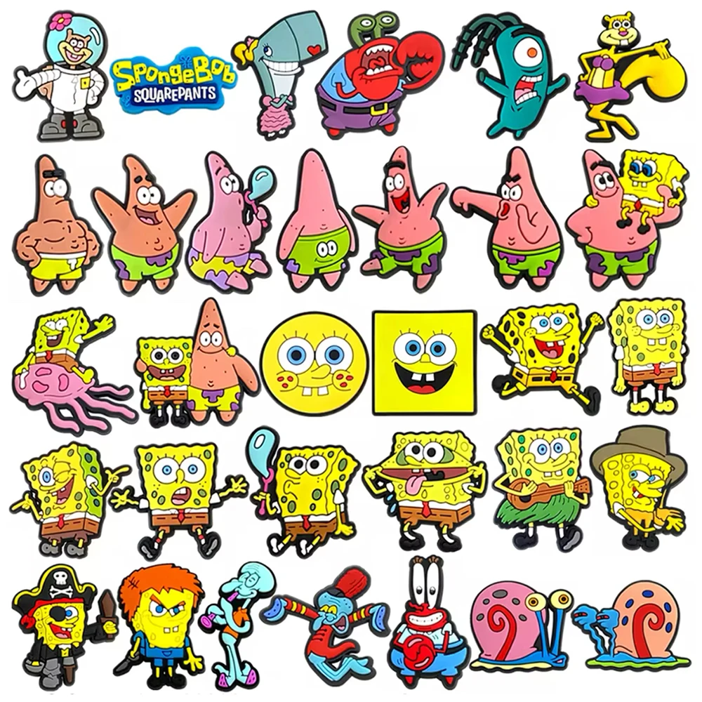 12-32pcs Spongebob Shoe Charms For Slides Sandals,Cartoon Shoe Decorations Accessories Buckle For Christmas Birthday Party Gift