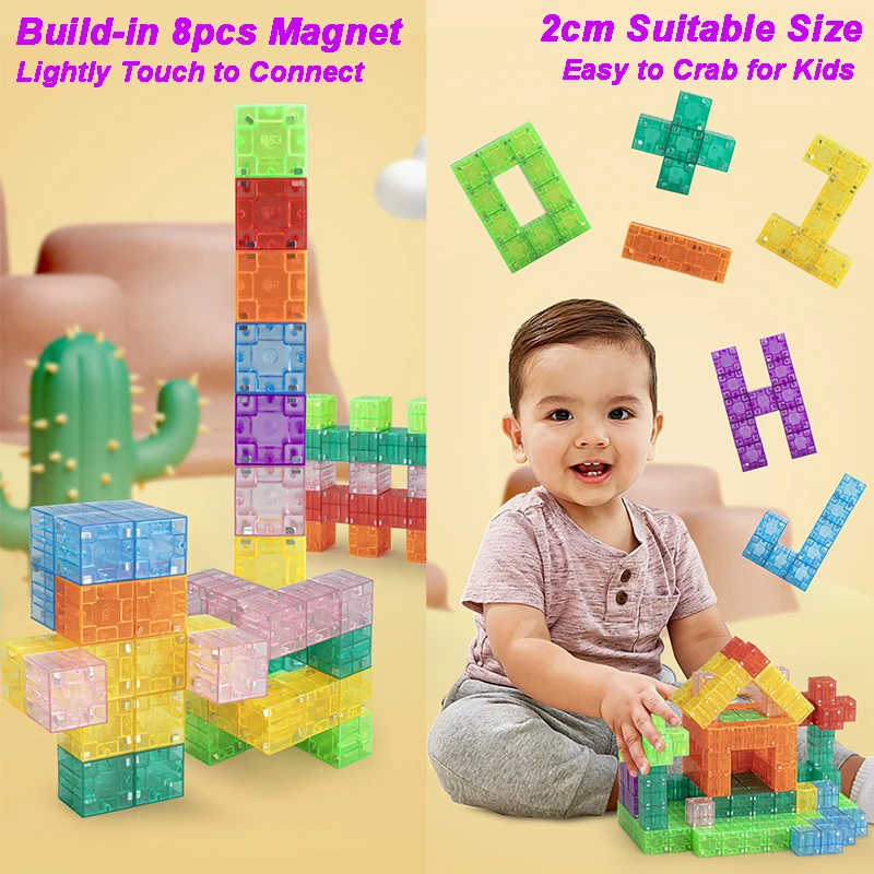 DIY Transparent Magnetic Building Blocks Square Toy Colorful Cubes Toy Construction Toy for Children Christmas Gift