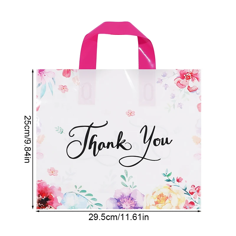 10/20/30Pcs Thank You Gift Bag Floral Design Plastic Tote Bags for Wedding Birthday Party Gift Packaging Thanksgiving Christmas