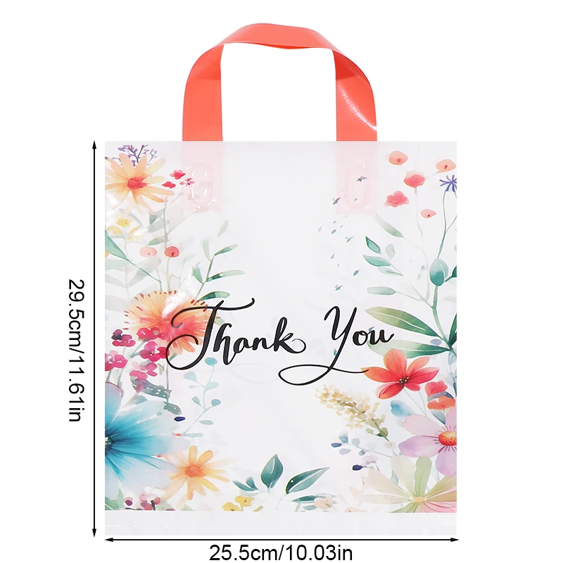 10/20/30Pcs Thank You Gift Bag Floral Design Plastic Tote Bags for Wedding Birthday Party Gift Packaging Thanksgiving Christmas