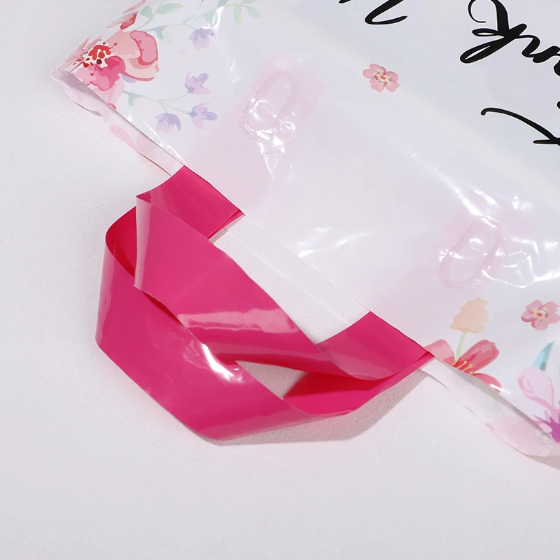 10/20/30Pcs Thank You Gift Bag Floral Design Plastic Tote Bags for Wedding Birthday Party Gift Packaging Thanksgiving Christmas