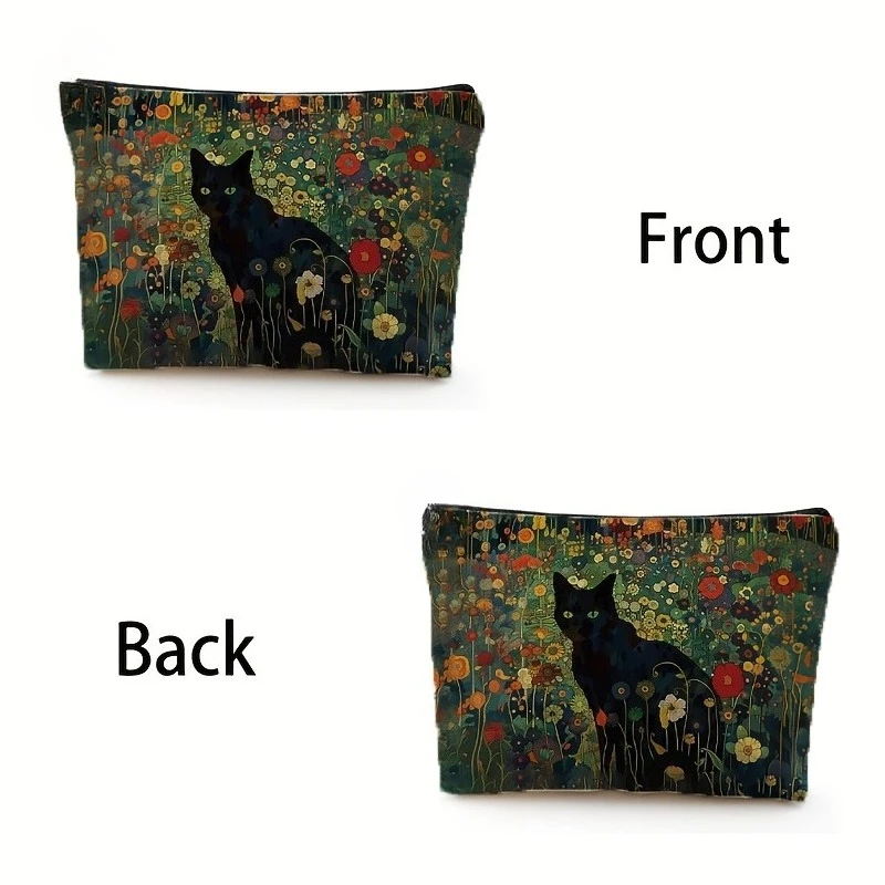 Black Cat Floral Makeup Bag Large Capacity Halloween Gift for Women Cosmetic Bags Zipper Pouch Retro Pencil Case Christmas Gifts