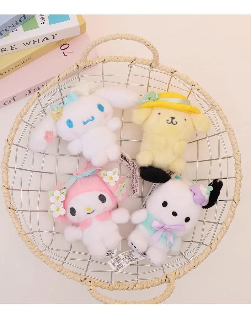 Sanrio Hello Kitty Kuromi Melody Pachacoo Cinnamoroll Stuffed Plush Toys Pendant Cute KT Keyring Anime Keychain Christmas Gift