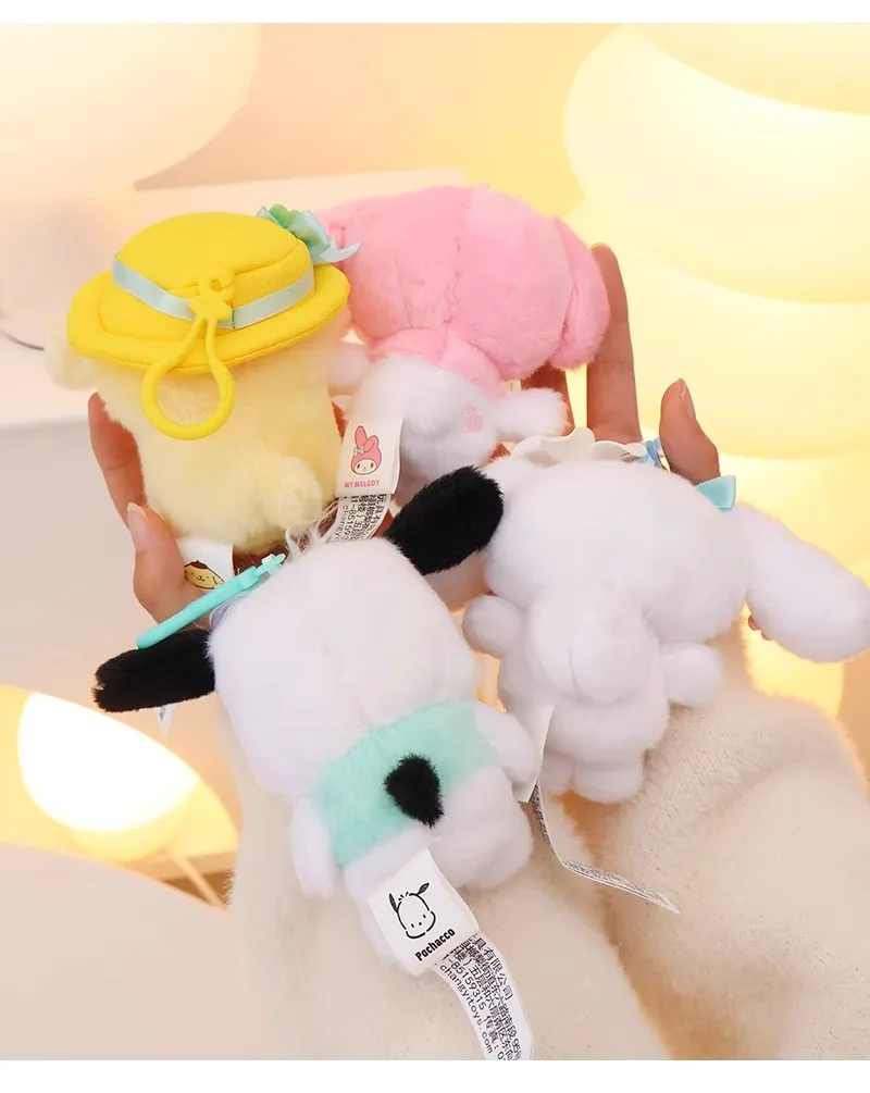 Sanrio Hello Kitty Kuromi Melody Pachacoo Cinnamoroll Stuffed Plush Toys Pendant Cute KT Keyring Anime Keychain Christmas Gift