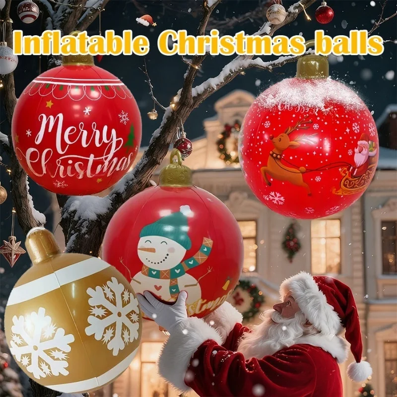 32 Inch Giant PVC Inflatable Christmas Ball Ornaments Outdoor Large Xmas Blow Ball Decorations for Christmas Party Ornaments