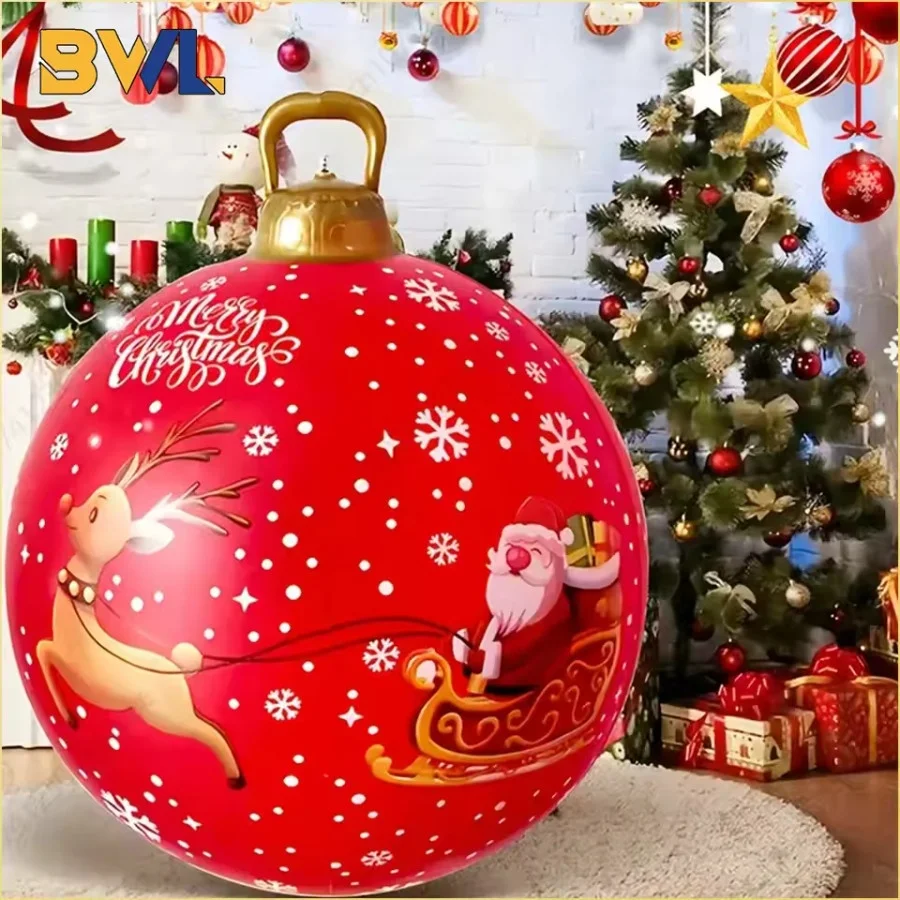 32 Inch Giant PVC Inflatable Christmas Ball Ornaments Outdoor Large Xmas Blow Ball Decorations for Christmas Party Ornaments