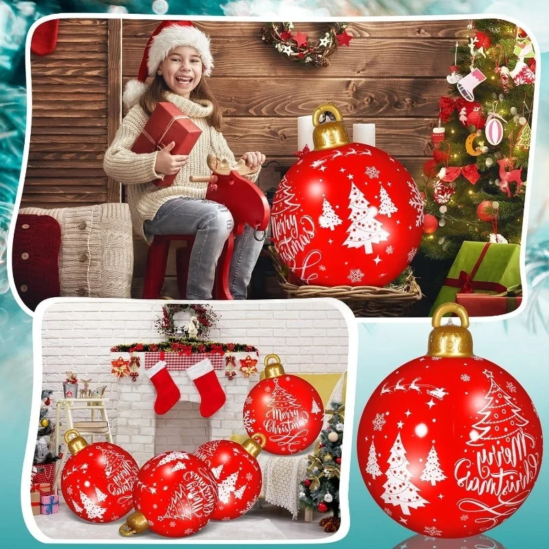 32 Inch Giant PVC Inflatable Christmas Ball Ornaments Outdoor Large Xmas Blow Ball Decorations for Christmas Party Ornaments