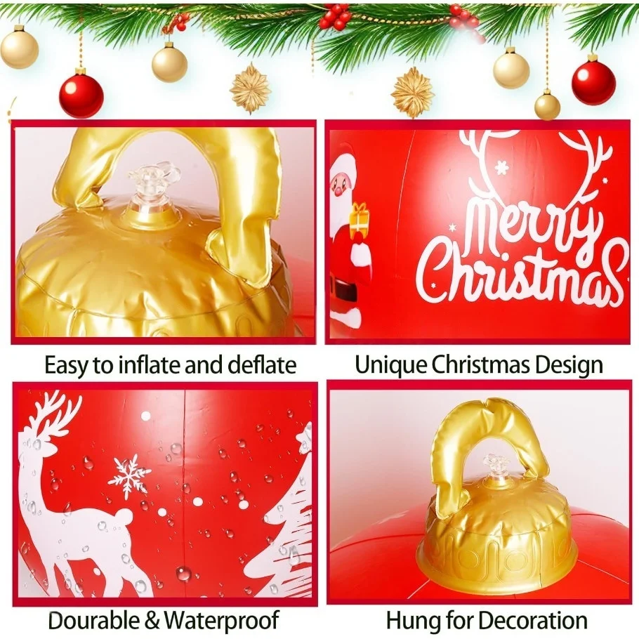 32 Inch Giant PVC Inflatable Christmas Ball Ornaments Outdoor Large Xmas Blow Ball Decorations for Christmas Party Ornaments