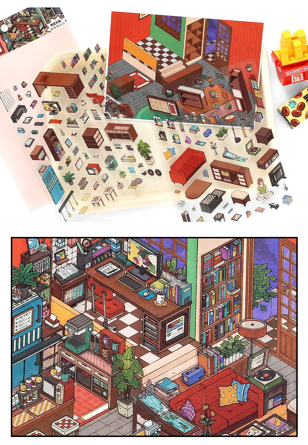 Kawaii leisure suite 3D Home Diary Landscape Sticker DIY Pocket Cabin Scene Christmas gifts 