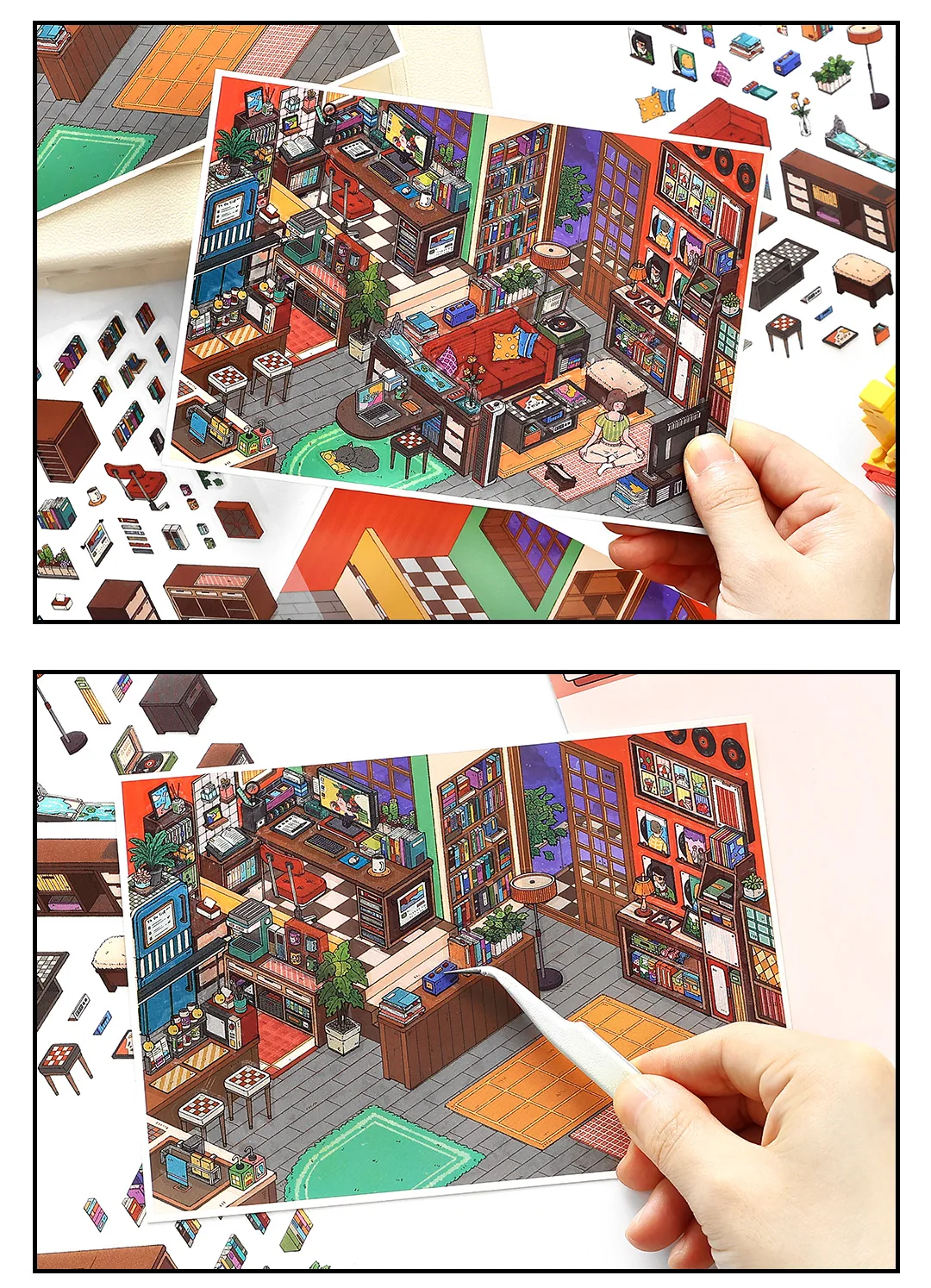 Kawaii leisure suite 3D Home Diary Landscape Sticker DIY Pocket Cabin Scene Christmas gifts 