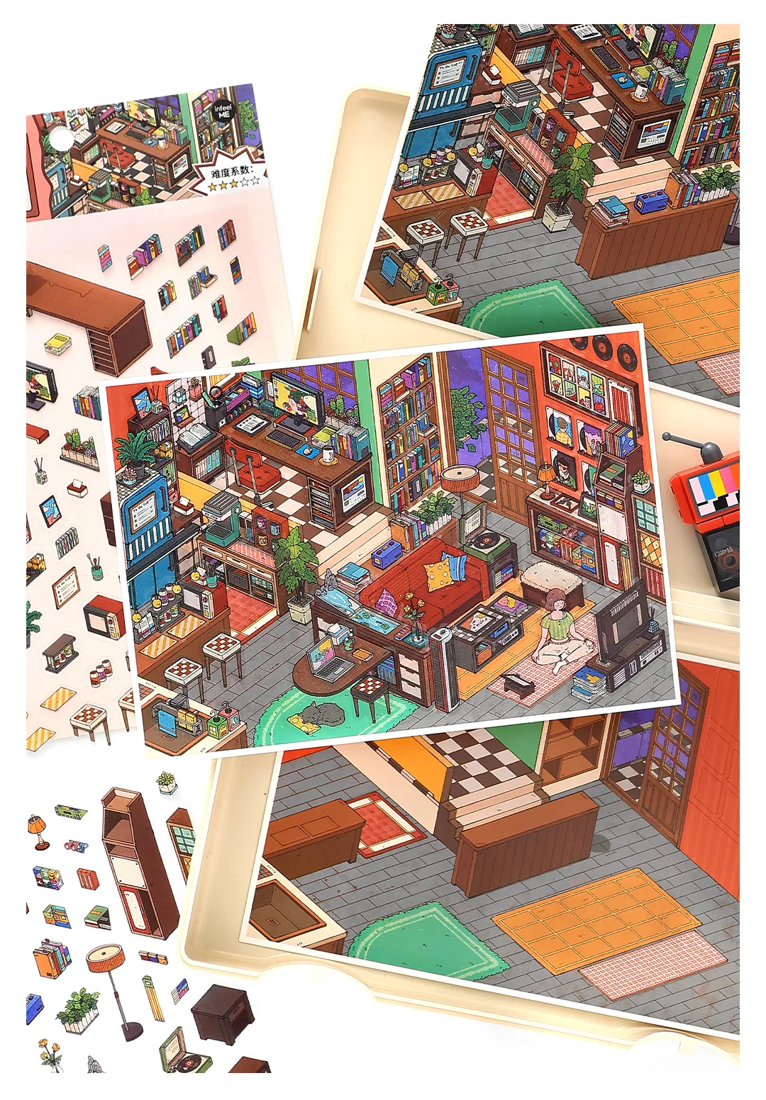 Kawaii leisure suite 3D Home Diary Landscape Sticker DIY Pocket Cabin Scene Christmas gifts 