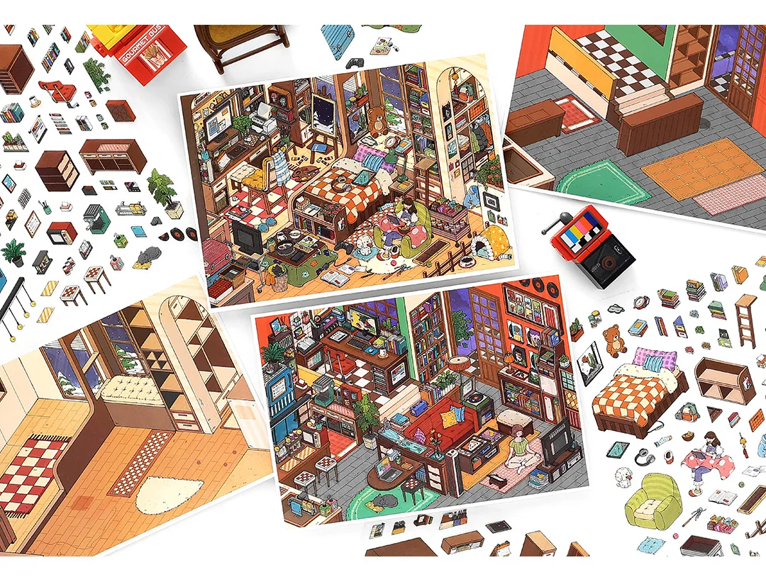 Kawaii leisure suite 3D Home Diary Landscape Sticker DIY Pocket Cabin Scene Christmas gifts 