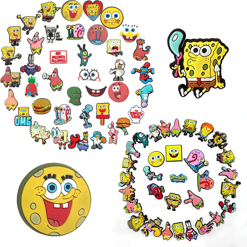 14-100pcs SpongeBob SquarePants Shoe Charms For Slides Sandals, PVC Shoe Decorations Accessories For Christmas Gift Party Favor