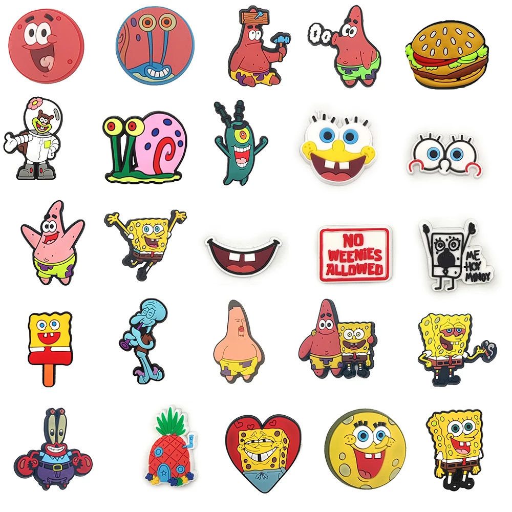 14-100pcs SpongeBob SquarePants Shoe Charms For Slides Sandals, PVC Shoe Decorations Accessories For Christmas Gift Party Favor