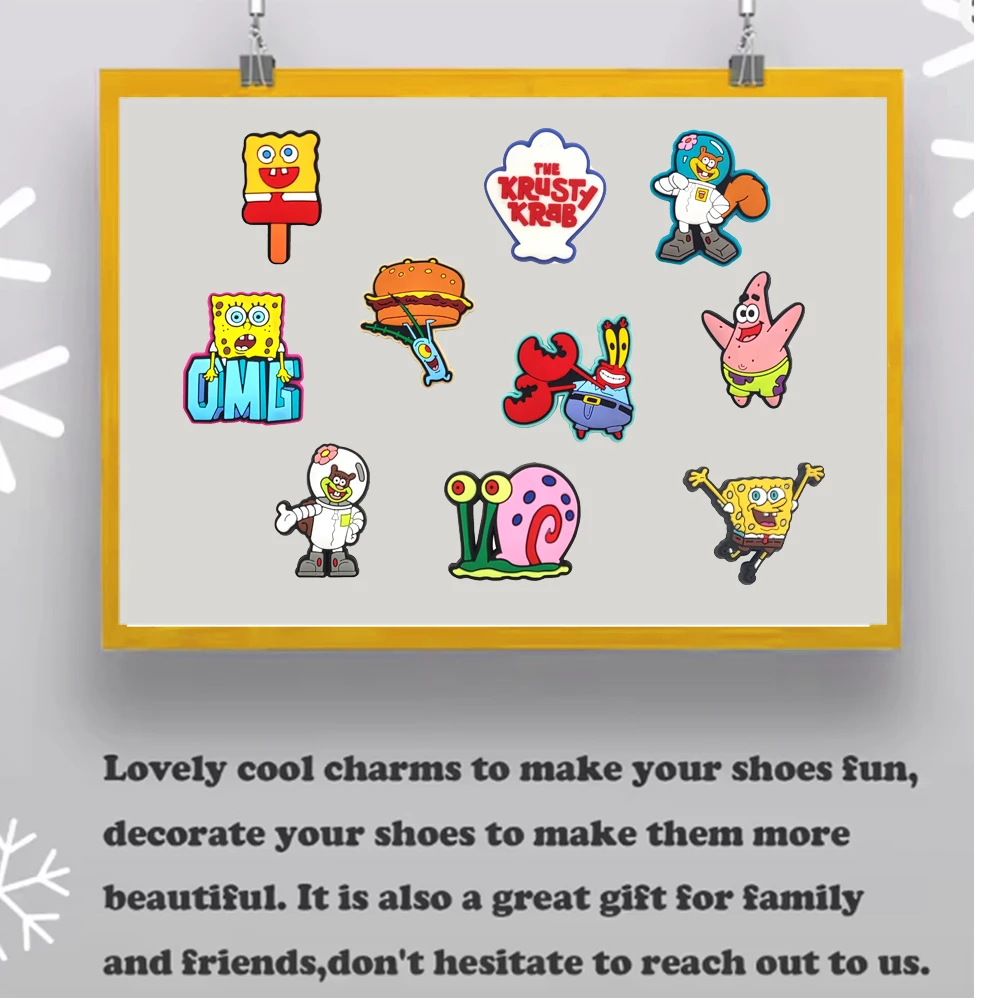 14-100pcs SpongeBob SquarePants Shoe Charms For Slides Sandals, PVC Shoe Decorations Accessories For Christmas Gift Party Favor