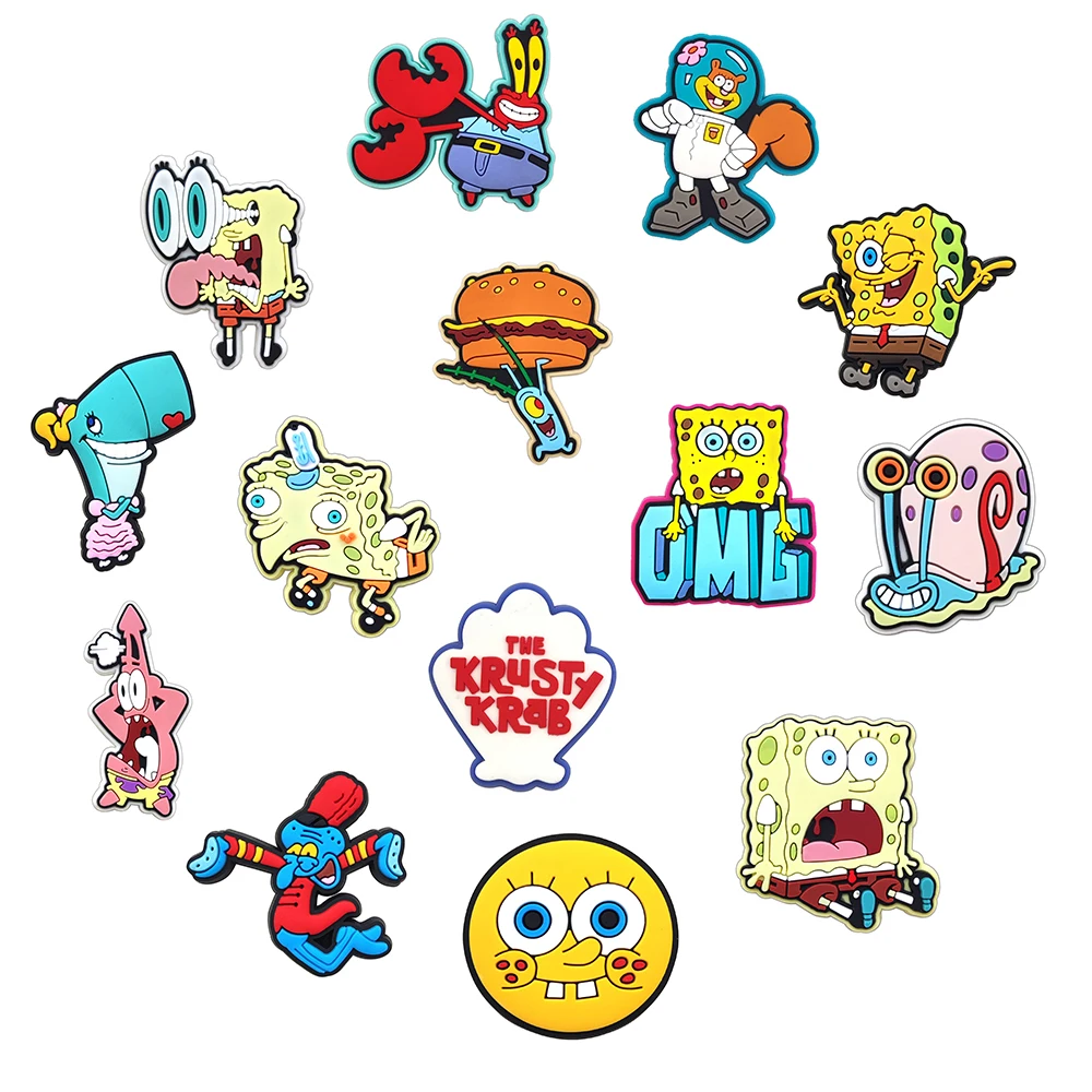 14-100pcs SpongeBob SquarePants Shoe Charms For Slides Sandals, PVC Shoe Decorations Accessories For Christmas Gift Party Favor