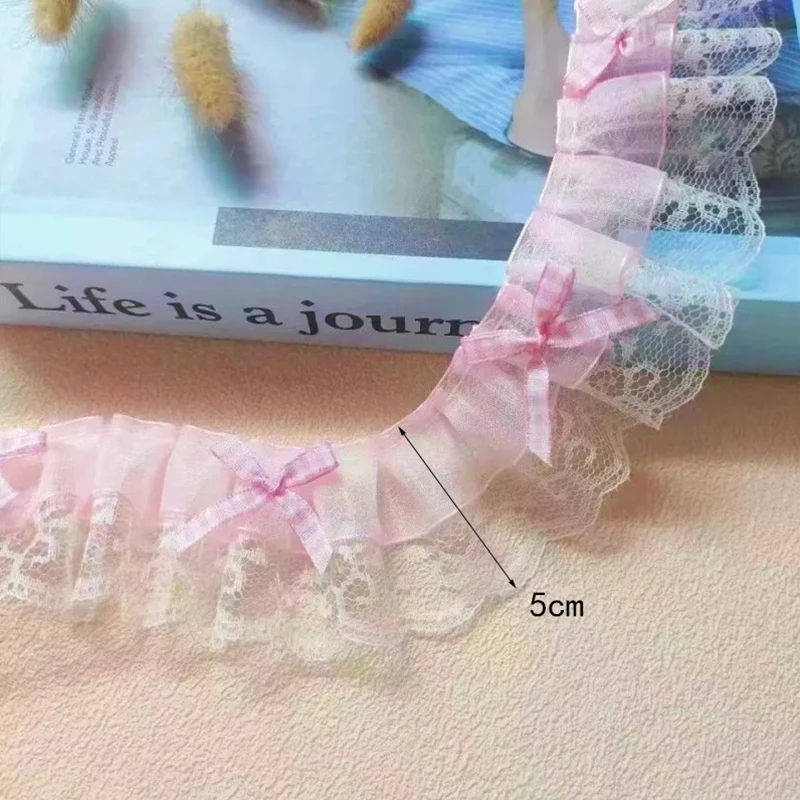 1Yard Multi-Color Ruffle Wave Bow Embroidery Lace Fabric Trim For Christmas DIY Dress Wedding Festival Decoration Sewing Repair