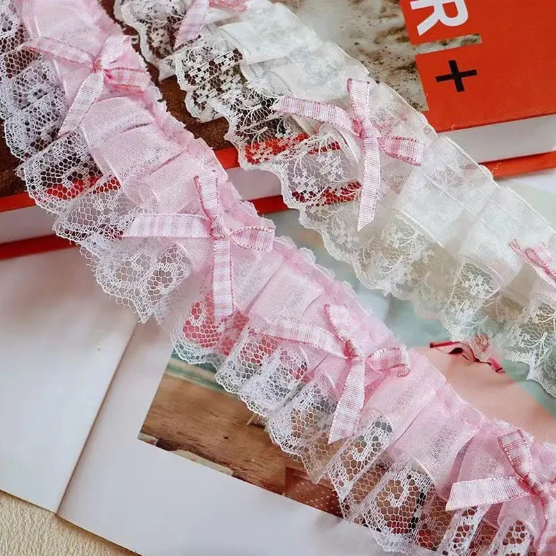 1Yard Multi-Color Ruffle Wave Bow Embroidery Lace Fabric Trim For Christmas DIY Dress Wedding Festival Decoration Sewing Repair
