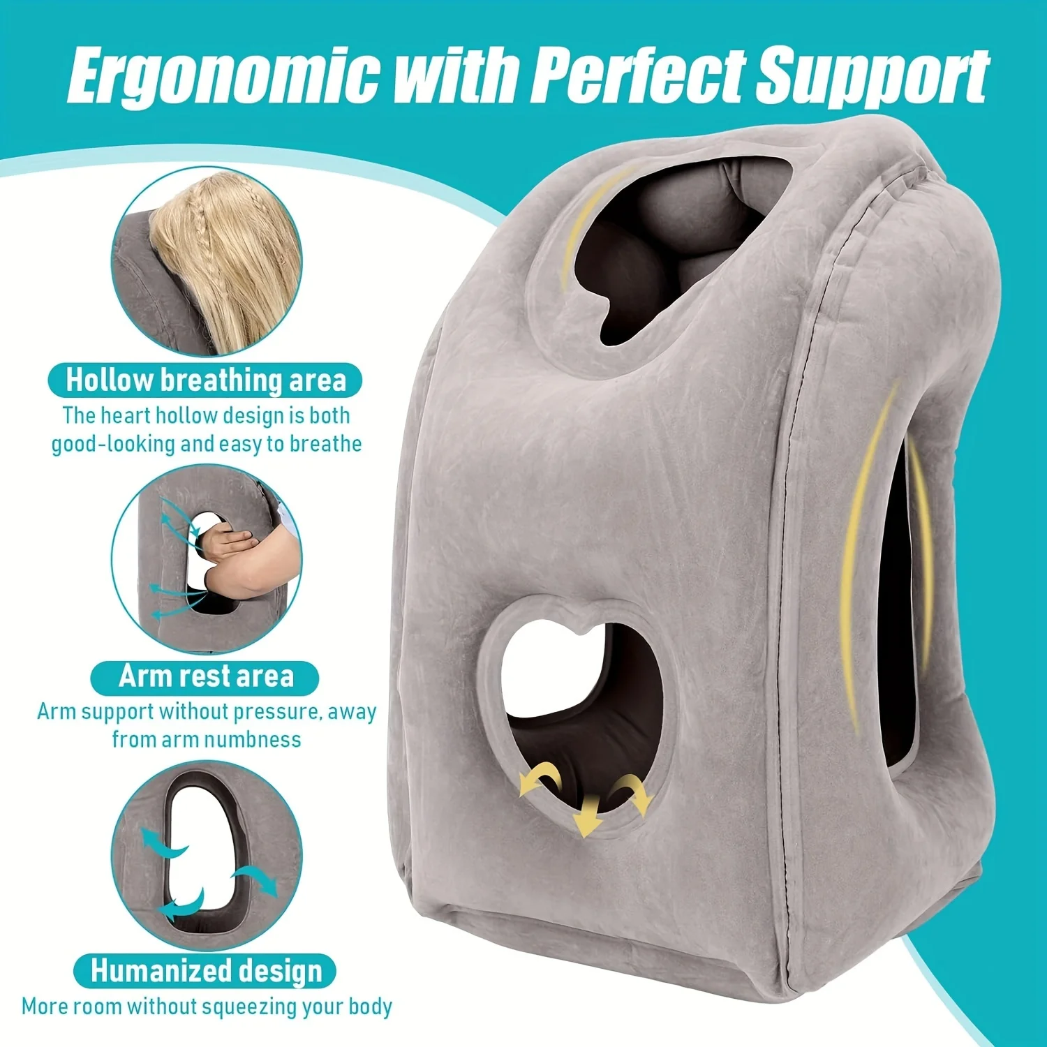 1pc Inflatable Travel Pillow with Patented Valve Design-Adjustable Neck & Head Support, Lightweight,Thanksgiving,Christmas gift