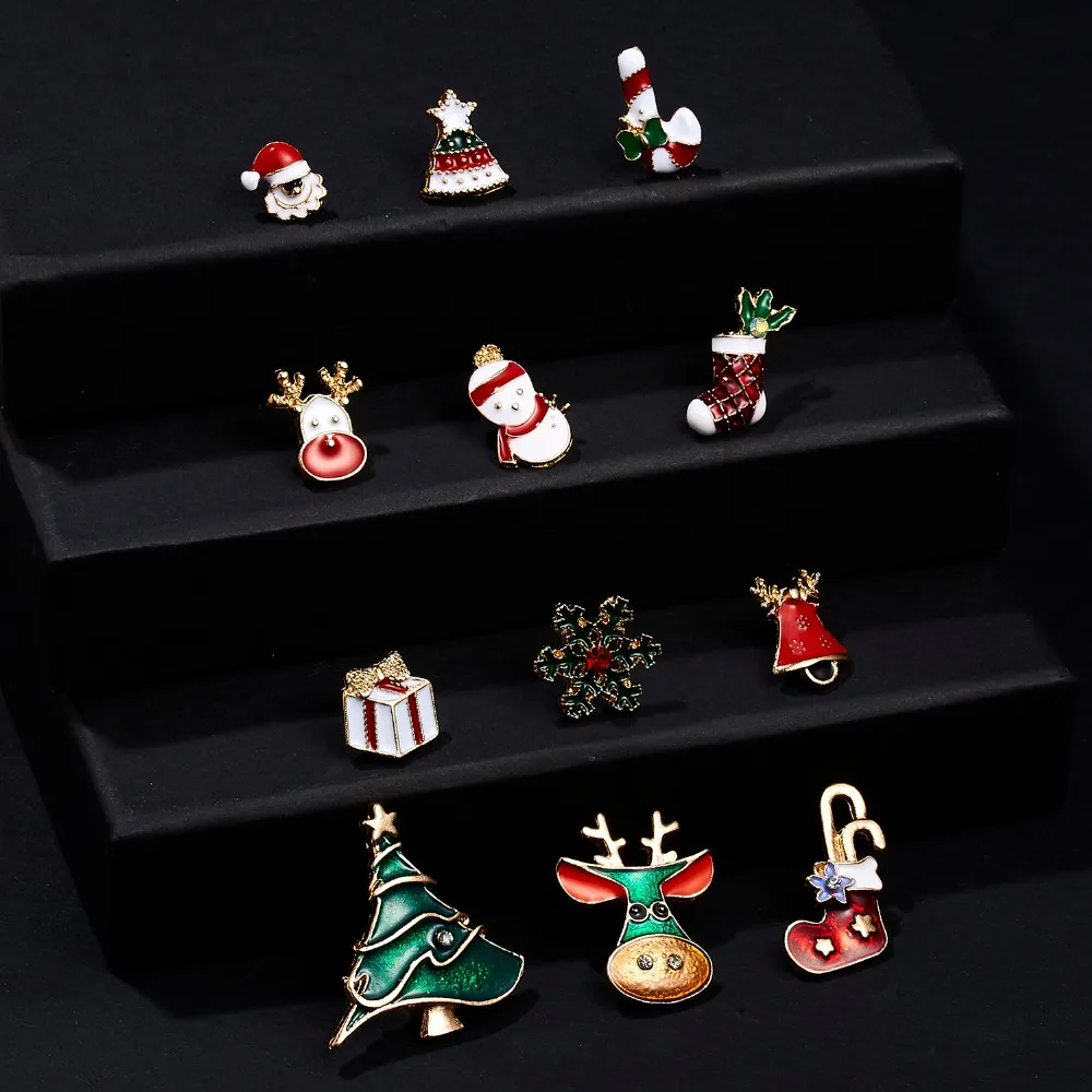 3pcs/set Merry Christmas Brooches Christmas Socks Christmas Tree Elk Enamel Badge Small Brooch Women Fashion Party Jewelry Gifts