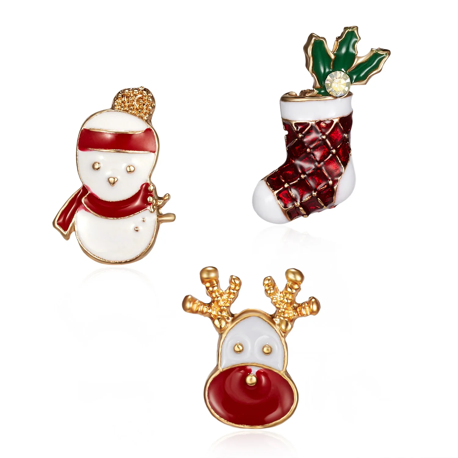 3pcs/set Merry Christmas Brooches Christmas Socks Christmas Tree Elk Enamel Badge Small Brooch Women Fashion Party Jewelry Gifts