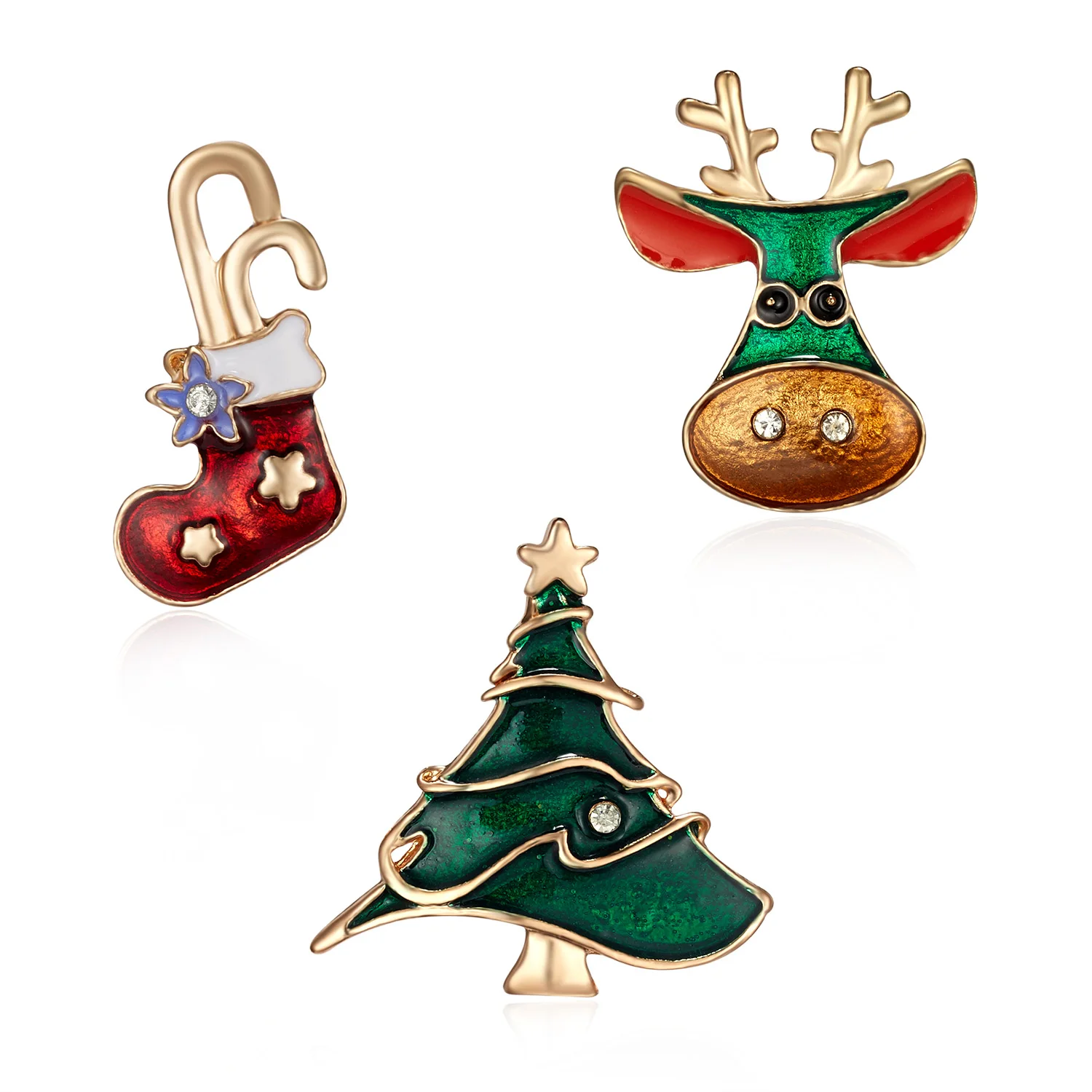 3pcs/set Merry Christmas Brooches Christmas Socks Christmas Tree Elk Enamel Badge Small Brooch Women Fashion Party Jewelry Gifts